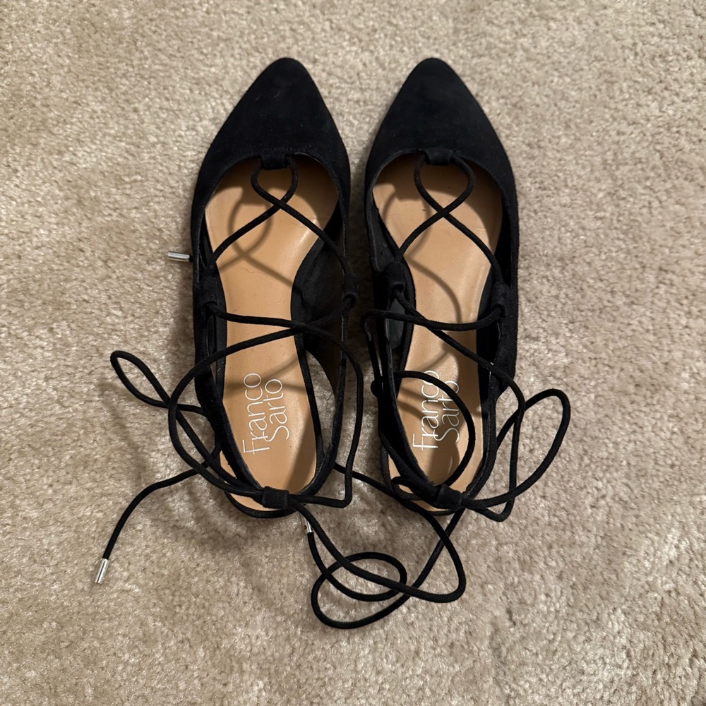 Franco Sarto Black Lace-Up Flats